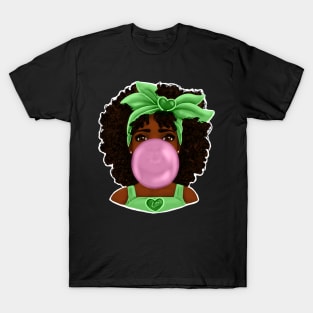 Green Bubble Gum | Pretty Black Girl Art Design T-Shirt